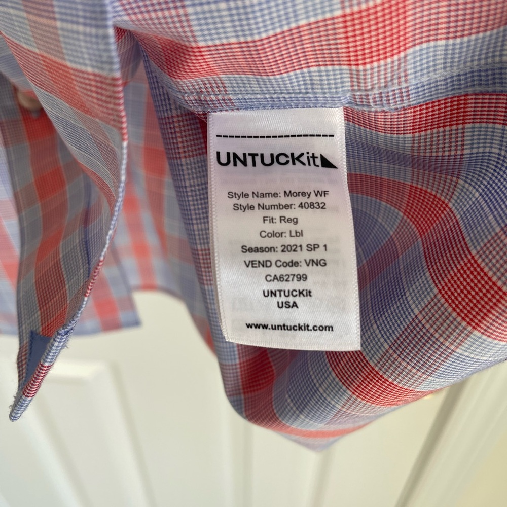 UNTUCKit Light Blue & Red Check Morey Wrinkle Free Button Down XXXL - Picture 4 of 7